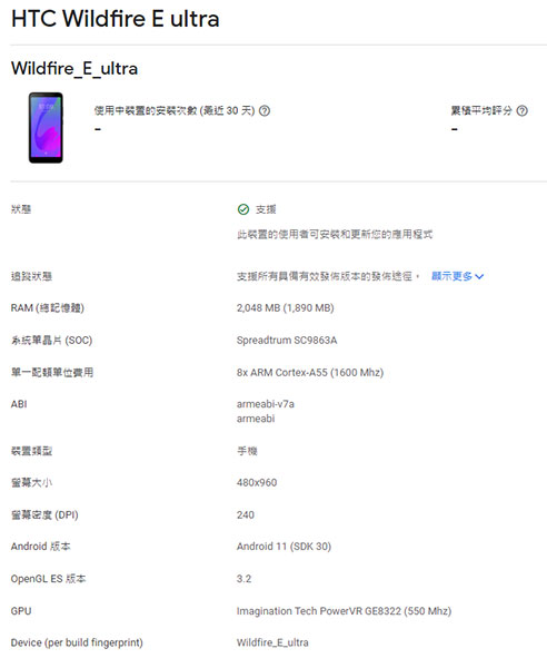 HTC Wildfire E Ultra Specification