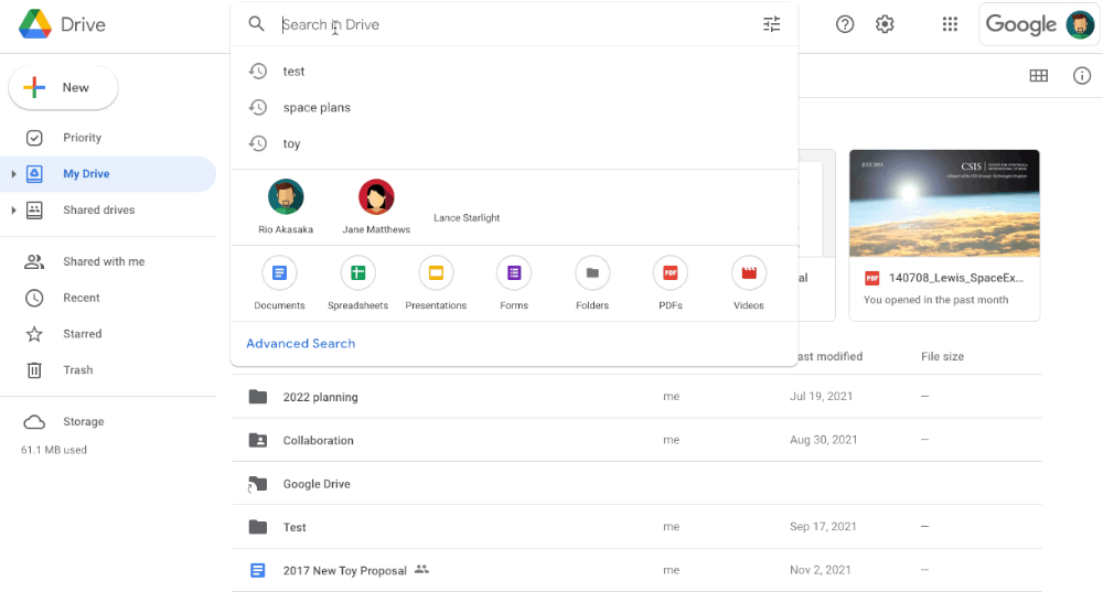 Google Drive Search Chips