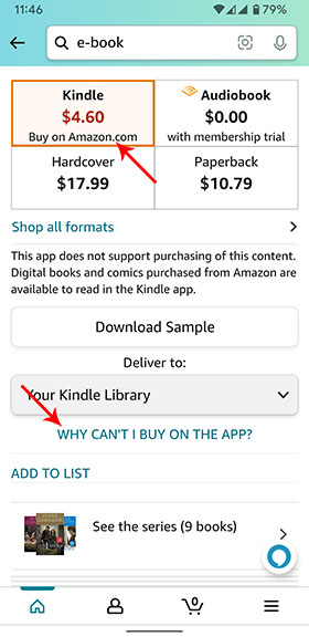 Amazon App not able to buy ebook