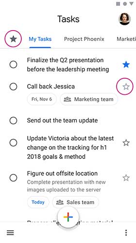 Google Tasks 星号标记