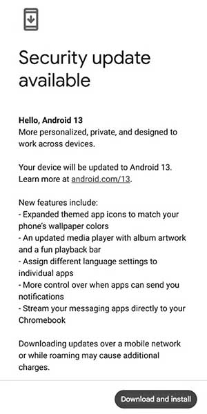 Android 13 Pixel Update